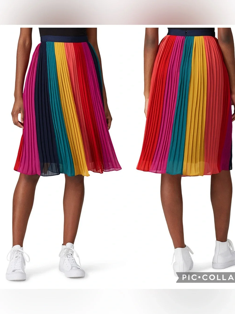 J.Crew Sunburst Rainbow Colorblock Pleated Chiffon A-Line Midi Skirt Size 4 - Picture 5 of 14